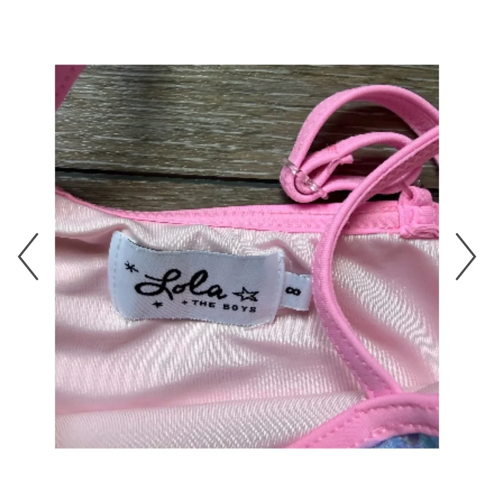 Lola + The Boys Rainbow Sequin One-Piece Swimsuit size 8 with Pink Trim